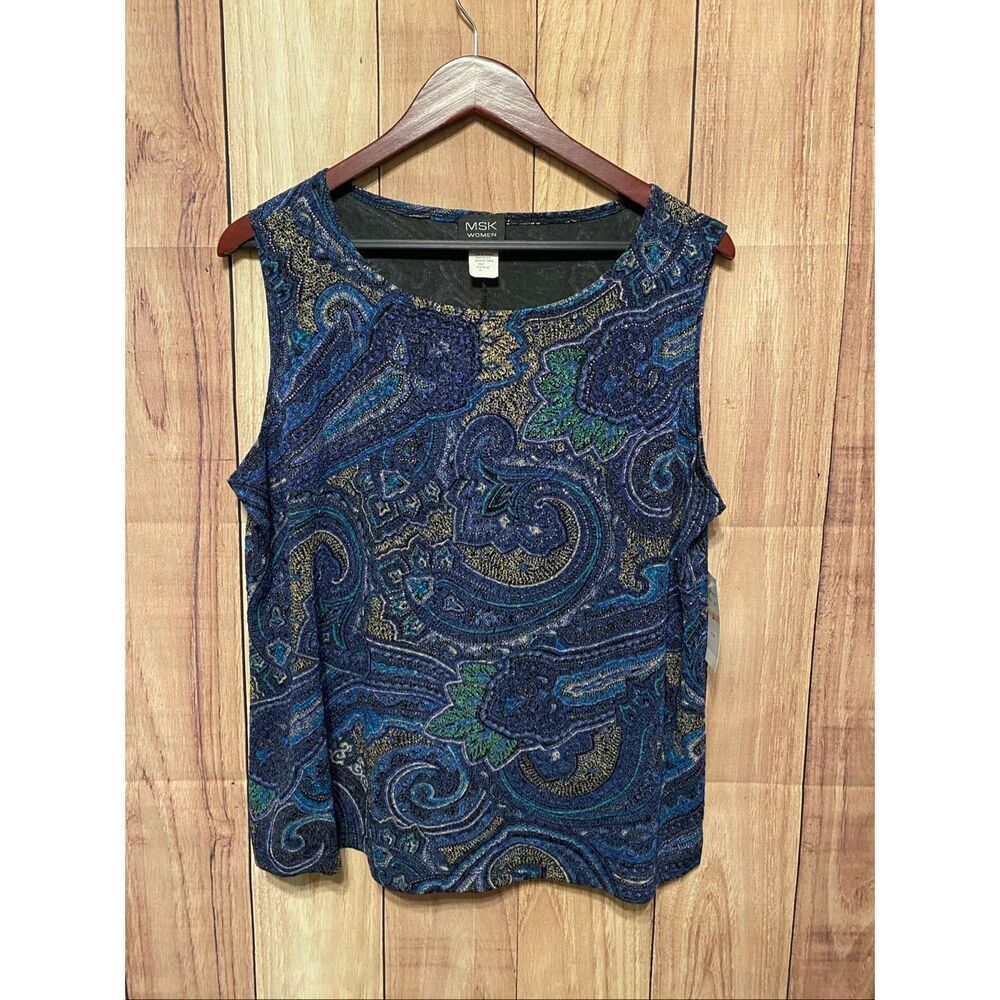MSK Women 2X NWT top shirt sleeveless blue patterned